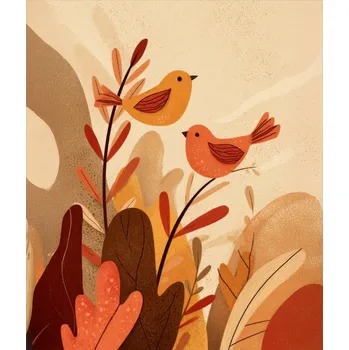 Počesaná teplákovina Takoy PANEL 360g podzimní ptáčci Mid a Mad