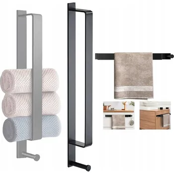 Držák na ručník DRŽÁK / VĚŠÁK NA RUČNÍKY do koupelny samolepicí, černý - bez vrtání