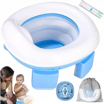 Nočník SKLÁDACÍ DĚTSKÝ TURISTICKÝ NOČNÍK MODRÝ S PROTISKLUZOVÝMI NOHAMI