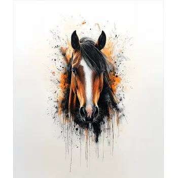 Počesaná teplákovina Takoy PANEL 360g kůň akvarel