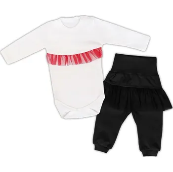 Kojenecký body Mamatti 2dílná sada Body dl. rukáv s tutu volánkem, tepláčky s tutu, bílé, černé Velikost: 68 (3-6m)