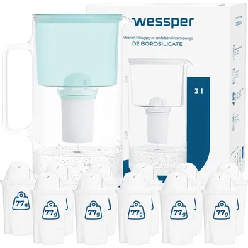 Filtrace vody Filtrační konvice skleněný Wessper D2 BOROSILICATE 3l mátový + 12x filtr