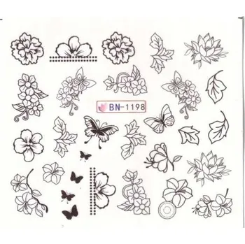 Vodolepky na nehty – jemné černé lístky BN-1198