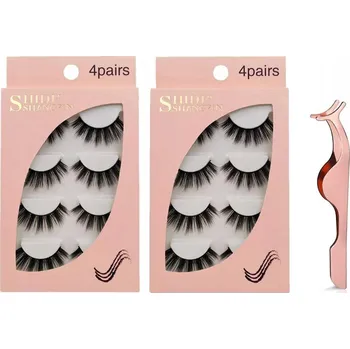 Umělé řasy RZĘSY SZTUCZNE ZESTAW SZTUCZNYCH RZĘS PÉŘOVÉ 3D OPAKOVANĚ POUŽITELNÉ 8 PÁRŮ PINZET