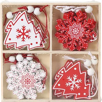 Vánoční dekorace Dřevěné vánoční ozdoby, přívěsky na stromeček, 12 ks - Vánoce