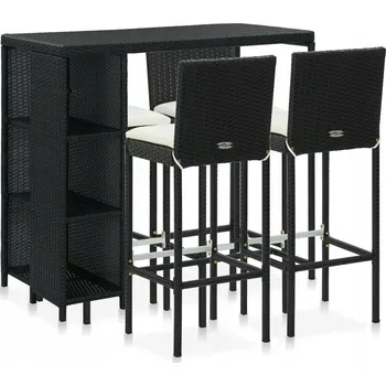 5dílná zahradní barová souprava, polštáře, PE ratan, černá