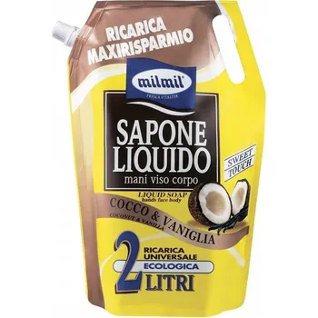 Koupelová kosmetika MIL MIL ITALSKÉ TEKUTÉ MÝDLO KOKOS VANILKA NÁHRADNÍ NÁPLŇ V SÁČKU 2L
