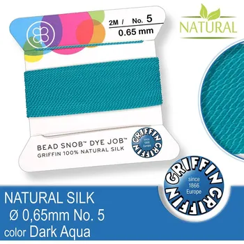Nit Hedvábná nit s jehlou GRIFFIN síla nitě 0,65mm No.5 délka 2m. Barva Dark Aqua.