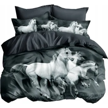 Povlečení POVLEČENÍ 3D BAVLNA KONĚ CVAL KONĚ 160x200cm + 2 POVLEČENÍ NA POLŠTÁŘ 70x80 ČERNÉ