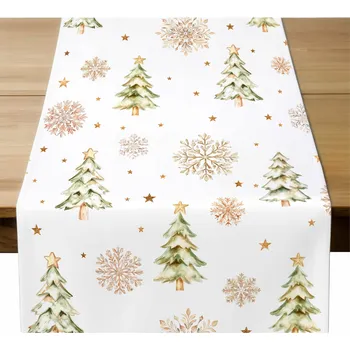 ubrus Vánoční běhoun 40x140 cm Bílý běhoun na stůl s vánočními stromky 10762