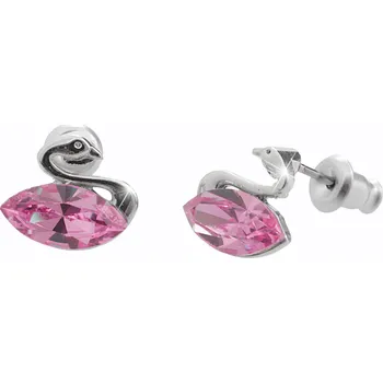 Módní doplněk JSB bijoux s.r.o. Náušnice puzety z bižuterní slitiny labuť s navetou Swarovski Light Rose