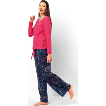 Dámské noční prádlo DÁMSKÉ PYŽAMO LNS 750 B25 TMAVĚ MODRÁ A MALINOVÁ XL