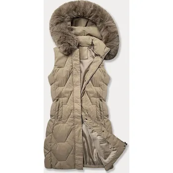 Dámská vesta Béžová dámská vesta s kožešinou a kapucí J.STYLE, odstíny béžové XL (42) i392_24669-53