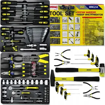 Sada nářadí Sada nářadí 253 ks WMC – kladivo, kleště, bity, klíče, šroubováky