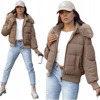 PROŠÍVANÁ DÁMSKÁ ZIMNÍ BUNDA S KAPUCÍ VELBLOUDÍ ty4427 - XL