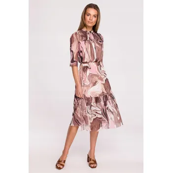 Dámské šaty VÝPRODEJOVÉ ŠATY PRO KAŽDODENNÍ ELEGANTNÍ ŠATY ZE SÍŤOVINY S VOLÁNKY RŮŽOVÉ 36 S