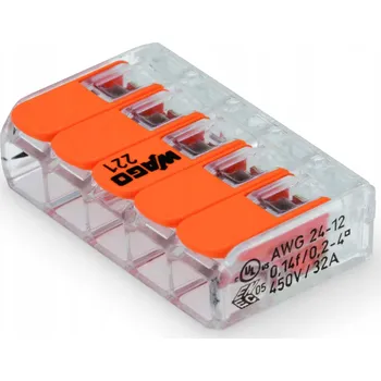 Elektrický konektor RYCHLOSPOJKA SVORKA WAGO 221-415 ORIGINÁL PRO LANKA I DRÁTY 5 ZÁSUVKOVÁ SVORKOVNICE