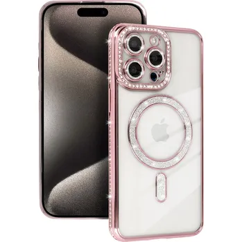 Pouzdro na mobilní telefon Zadní kryt Bling Magsafe pro iPhone 16 Pro růžový