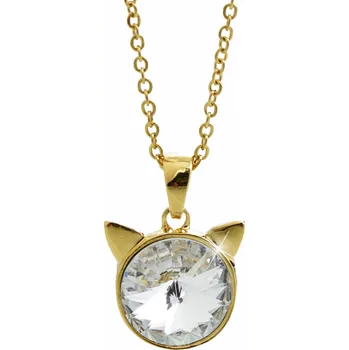 Módní doplněk JSB bijoux s.r.o. Zlatý náhrdelník z bižuterní slitiny malá kočičí hlava s rivoli Swarovski Crystal