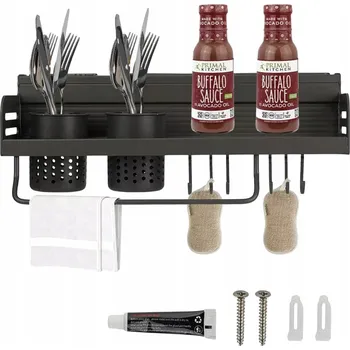 police ZÁVĚSNÁ POLICE NA KOŘENÍ 40cm KOUPELNA - KOSMETIKA - ČERNÁ