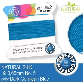 Nit Hedvábná nit s jehlou GRIFFIN síla nitě 0,65mm No.5 délka 2m. Barva Dark Cerulean Blue.