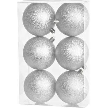 Koule MagicHome Vánoce, 6 ks, stříbrné, na vánoční stromeček, 8 cm