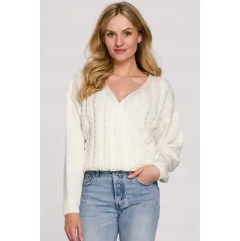 Dámský svetr Makover dámský svetr bílý volný střih k bokům velikost L/XL