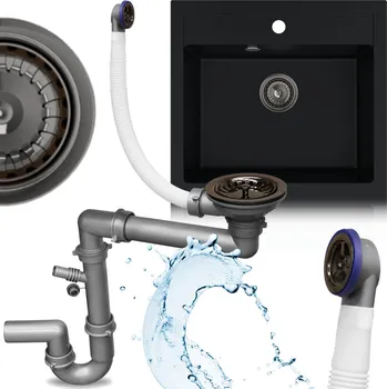 Sifon Kuchyňský sifon dřezový ČERNÝ JEDNOKOMOROVÝ prostorově úsporný KE DŘEZU