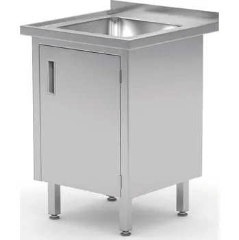 Jídelní stůl Dřezový stůl, svařovaný, se skříní a dveřmi, HENDI, Profi Line, 500x700x(H)850mm