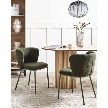 Jídelní židle Sada 2 jídelních židlí tmavě zelená buklé čalounění zelené kovové nohy bez područek zakřivené opěradlo moderní současný design Beliani