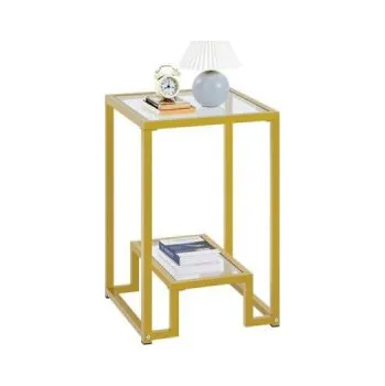 Noční stolek Odkládací stolek 592553, z tvrzeného skla, kovový, čtvercový stolek, noční stolek, zlatý, 40 x 40 x 61,5 cm - B YAHEETECH
