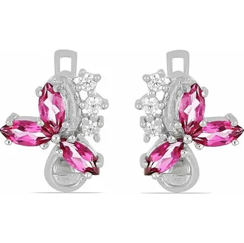 Náušnice Náušnice stříbrné s broušenými Pink topazy a zirkony Ag 925 015728 PT 1,5 cm, 3,8 g
