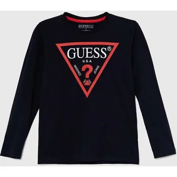Dětská bavlněná košile s dlouhým rukávem Guess L84I29.K8HM0.9BYH námořnická modř 59X, vel. 125-135