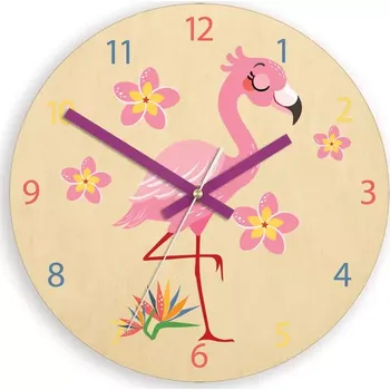 Hodiny Dětské nástěnné hodiny Ami Plameňák 30 cm vícebarevné