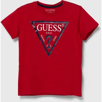 Chlapecké tričko Dětské bavlněné tričko Guess červená barva, s potiskem L73I55.K8HM0 33X, vel. 176