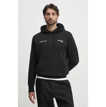 Pánská mikina Mikina Calvin Klein Jeans pánská, černá barva, s kapucí, s potiskem, J30J326923 99X, vel. S
