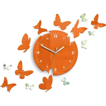 Hodiny Nástěnné hodiny Motyle 28 cm oranžové