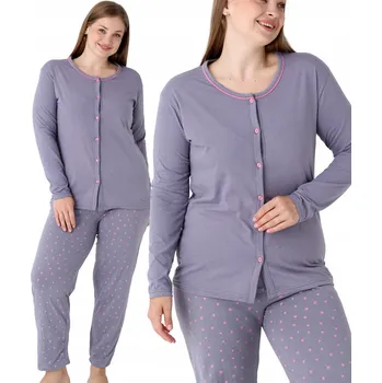 Dámské pyžamo Dámské bavlněné pyžamo s dlouhým rukávem na knoflíky La Penna 4XL