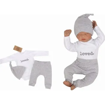 Kojenecká souprava Z&Z 3-dílná soupravička body, tepláčky a čepička Loved - bílo/šedá Velikost: 56 (1-2m)