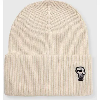 Čepice Čepice z vlněné směsi Karl Lagerfeld béžová barva, z husté pleteniny 236W3405 02X, vel. ONE SIZE