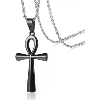 Přívěsek Přívěsek z chirurgické oceli kříž života Černý - Model BEZ ŘETÍZKU (pouze přívěsek)