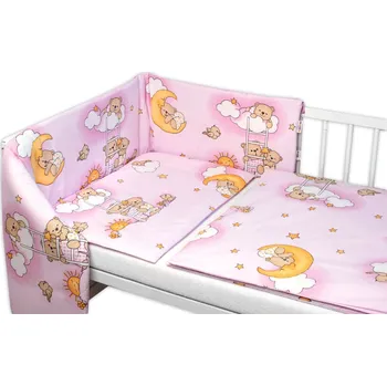 mantinel do postýlky Baby Nellys Mantinel s povlečením Premium, Baby Nellys, 3D sada, Medvídek na žebříku, růžový Velikost povlečení: 135x100, Rozměry polštáře: 40 x 60, Rozměry přikrývky: 135 x 100