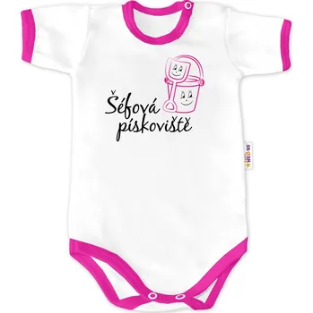 Baby Nellys Body krátký rukáv - Šéfová pískoviště - bílé/růžový lem Velikost: 68 (3-6m)