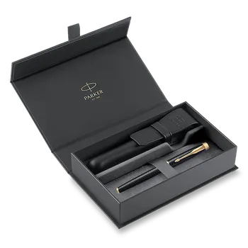 Parker IM Premium Black GT plnicí pero, dárková sada s koženým pouzdrem