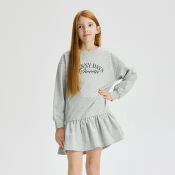 Dětská móda Reserved - Bavlněné šaty s potiskem - světle šedá - 248FW-09M - 248FW-09M-116