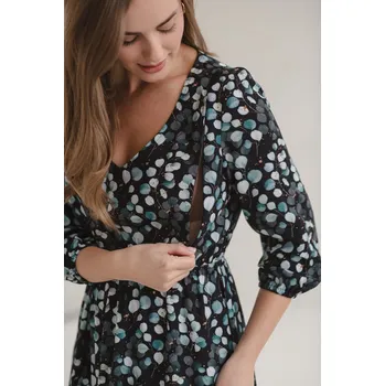 Těhotenské šaty Milk & Love Těhotenské a kojící šaty 3v1 Lovely s lístky eukalyptu 3/4 rukáv Velikost: M