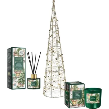 Vánoční dekorace CITY VD-AMZ102490 zlatý kužel + Bartek diruzer a svíčka WARM EVENING