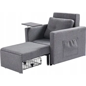 Pohovka Šedá pohovka 87,2×81×81 cm s lněnou látkou, funkcí spaní a boční kapsou