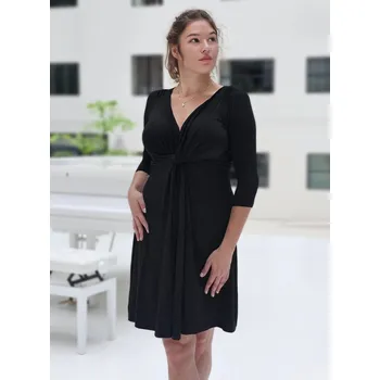 Těhotenské šaty Mama L'amour Elegantní bambusové těhotenské šaty Vivianne 2v1 – černé, uzlový střih, 3/4 rukáv Velikost: XS