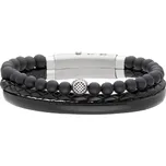 Manoki Pánský náramek Luigi z pravé kůže a chirurgické oceli, černý onyx BA1069B Černá Nastavitelná